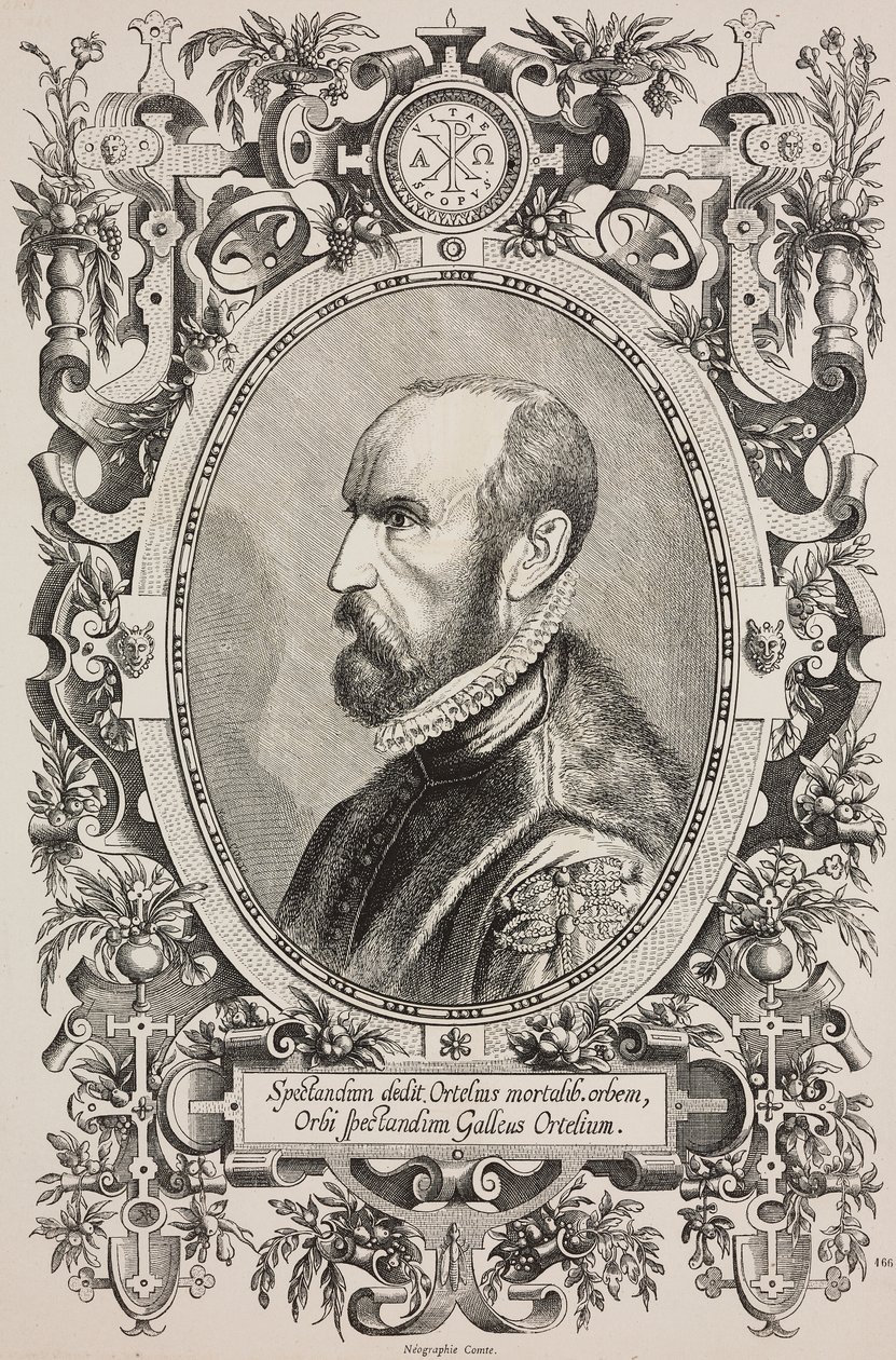 Abraham Ortelius (1528-1598) portréja, az idősebb Cornelius Galle (1576-1650) metszete, L