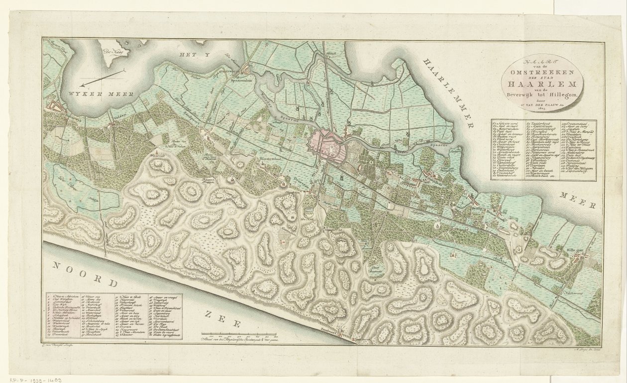 Haarlem és környéke térképe Haarlem város környékének térképe Beverwijktől Hillegomig (cím az objektumon) alkotó: Cornelis van Baarsel