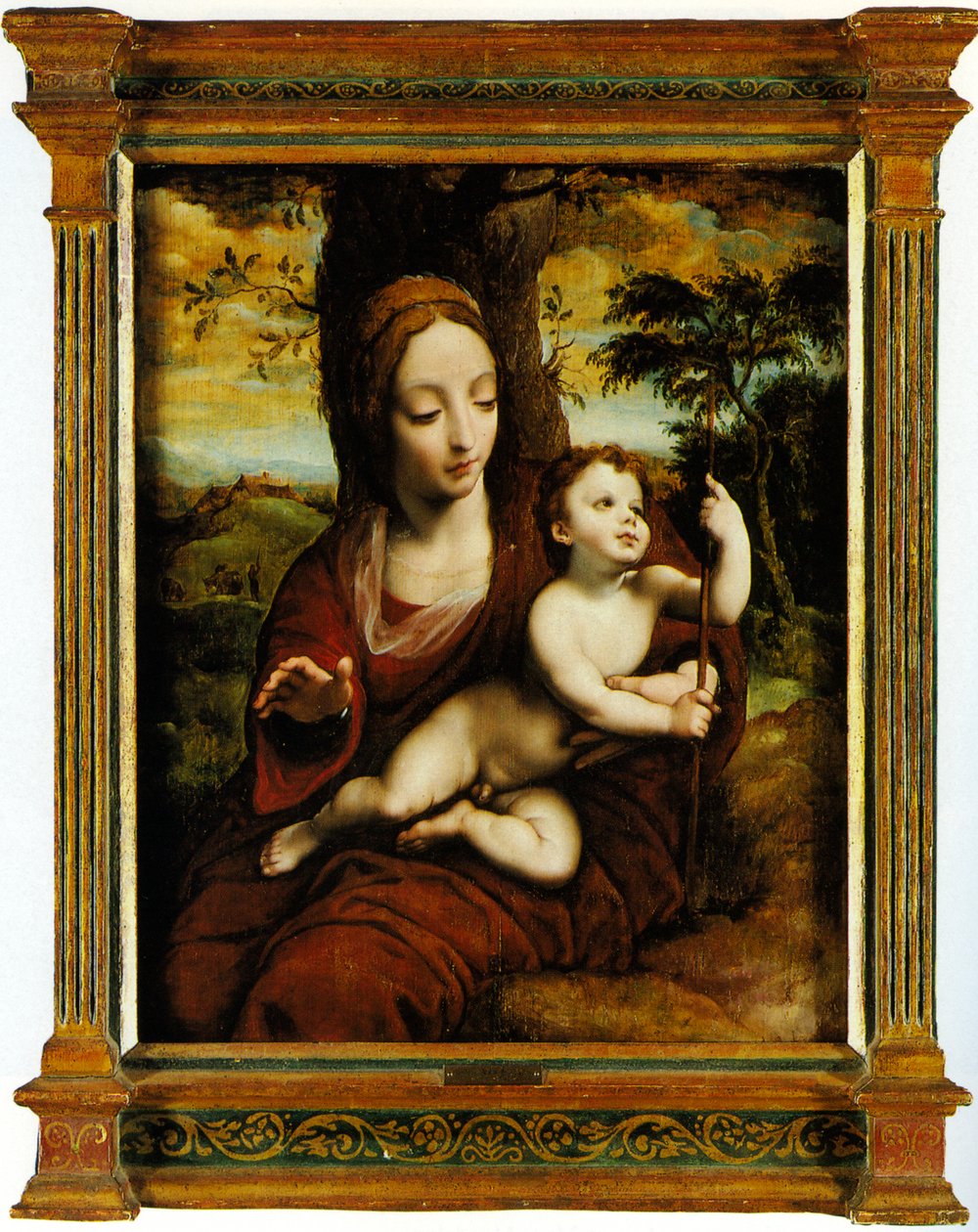 Madonna és gyermek egy tájban alkotó: Cornelis van Cleve