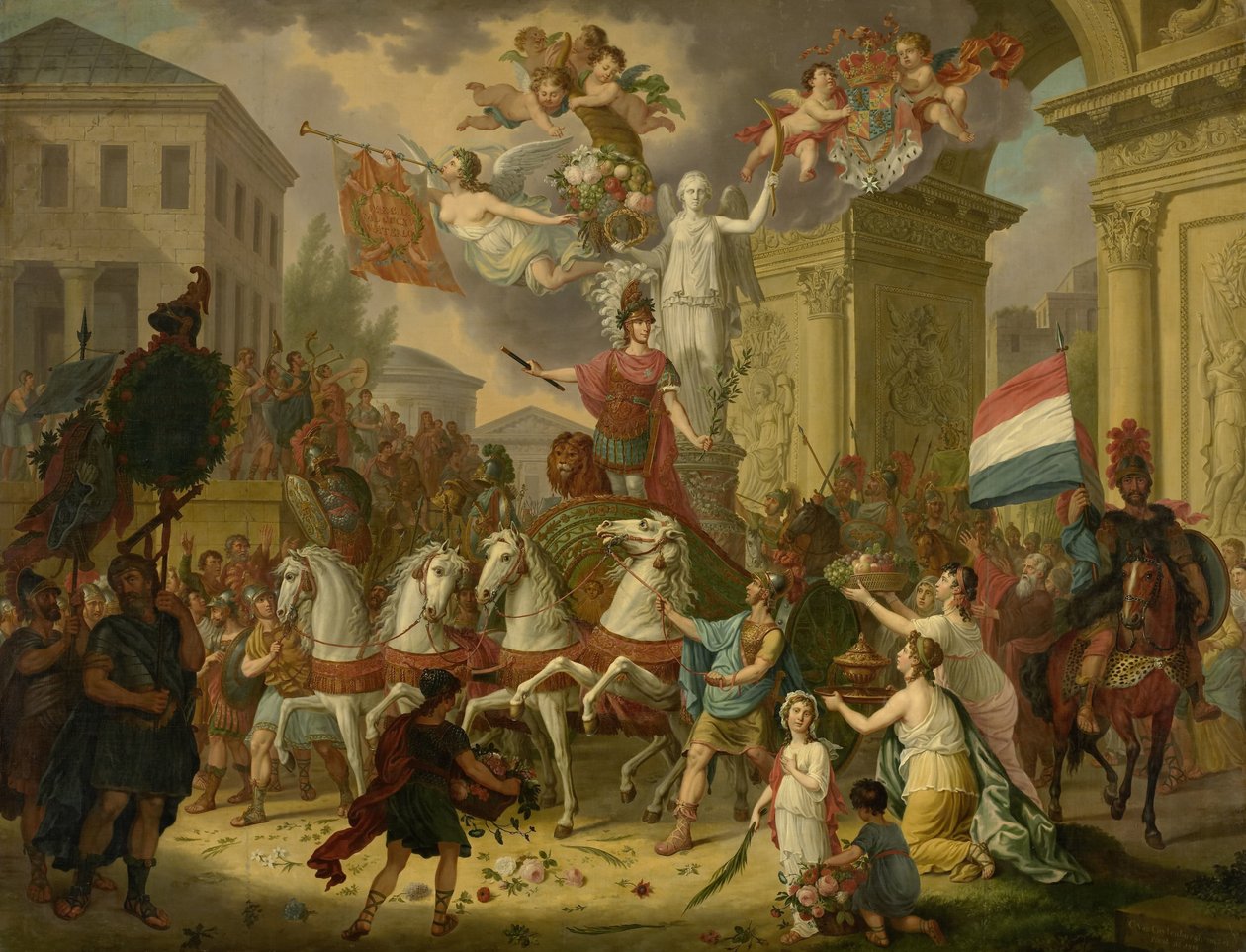 Orange hercegének, II. Willem királynak, mint Waterloo hősének diadalmenetének allegóriája, 1815 alkotó: Cornelis van Cuylenburgh (II) (signed by artist)