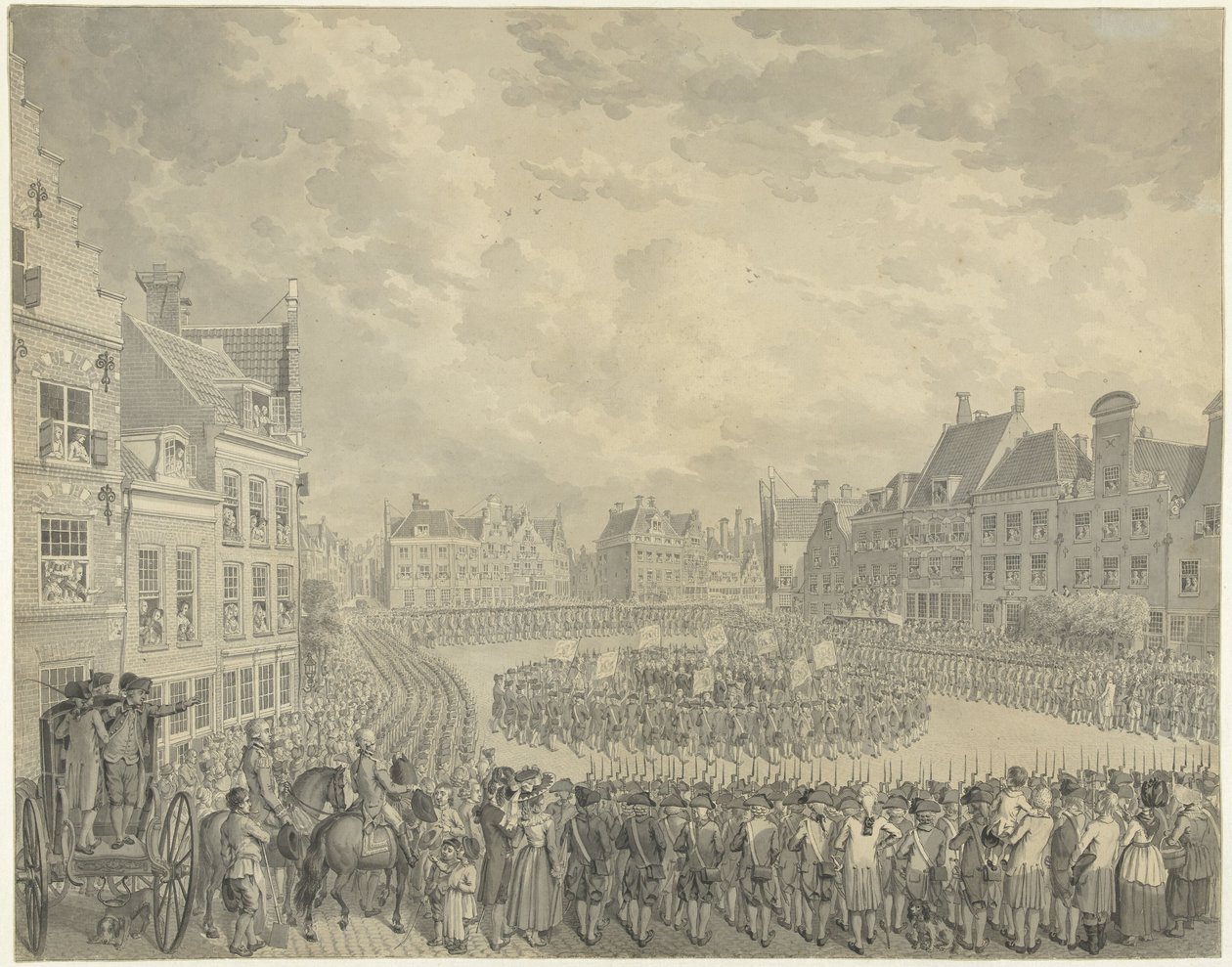 Az utrechti Neude lövész tisztjei esküt tettek a biztosok tanácsára, 1786 alkotó: Cornelis van Cuylenburgh (II) (signed by artist)