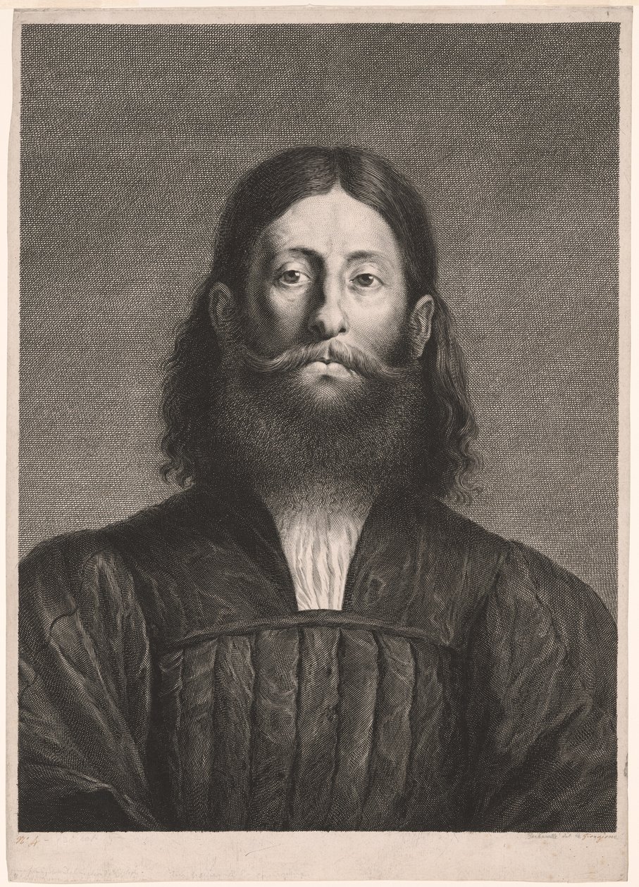 Szakállas férfi portréja (Giorgione ún. portréja), a Reynst-kabinetből; Variarum imaginum a celeberrimis artificibus pictarum Caelaturae (Reynst-kabinet: Híres művészek által festett különböző képek metszetei). alkotó: Cornelis van Dalen II