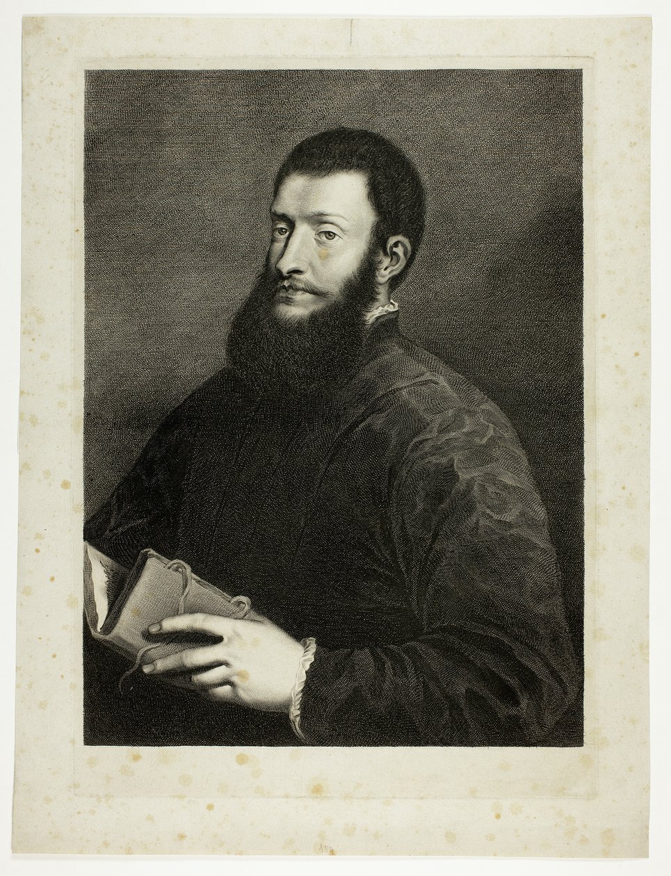 Pietro Aretino költő portréja, a Reynst-kabinetből; Variarum imaginum a celeberrimis artificibus pictarum Caelaturae (Reynst-kabinet: Híres művészek által festett különböző képek metszetei). alkotó: Cornelis van Dalen II