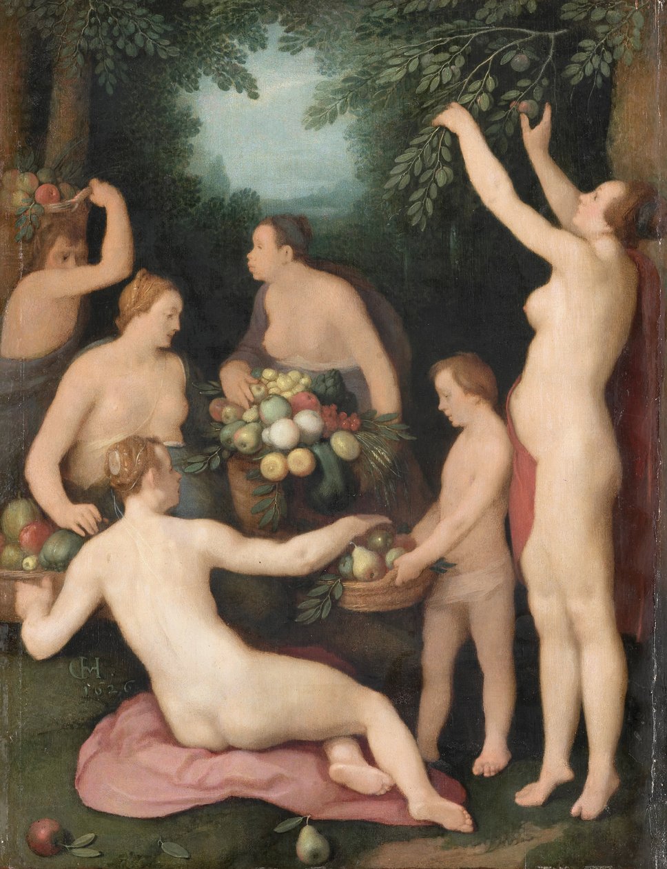 Pomona megkapja a gyümölcsszüretet alkotó: Cornelis van Haarlem