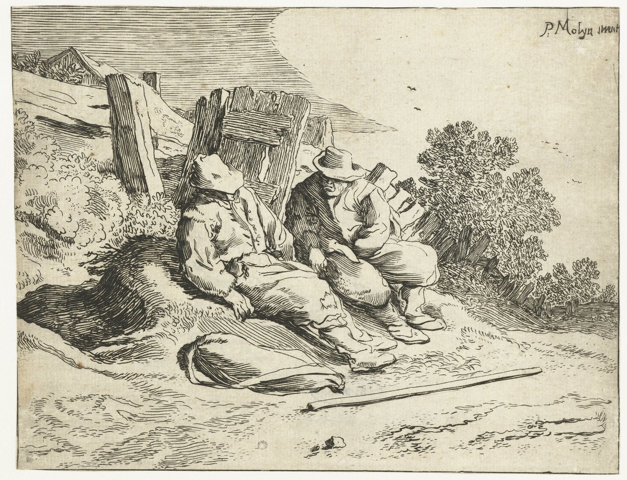 Gazdák az út szélén Négy tájkép (sorozat címe) alkotó: Cornelis van Kittensteyn (attributed to)