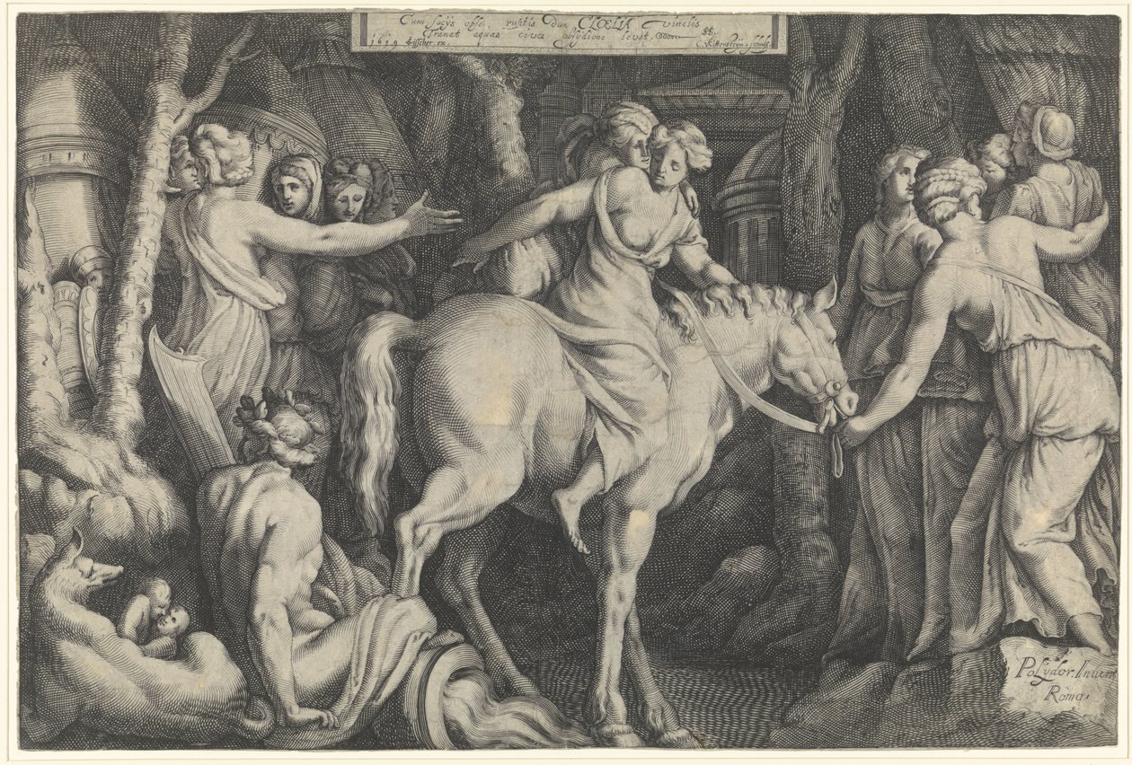 Cloelia repülése a Tiberis felett Cloelia (cím a tárgyon) alkotó: Cornelis van Kittensteyn