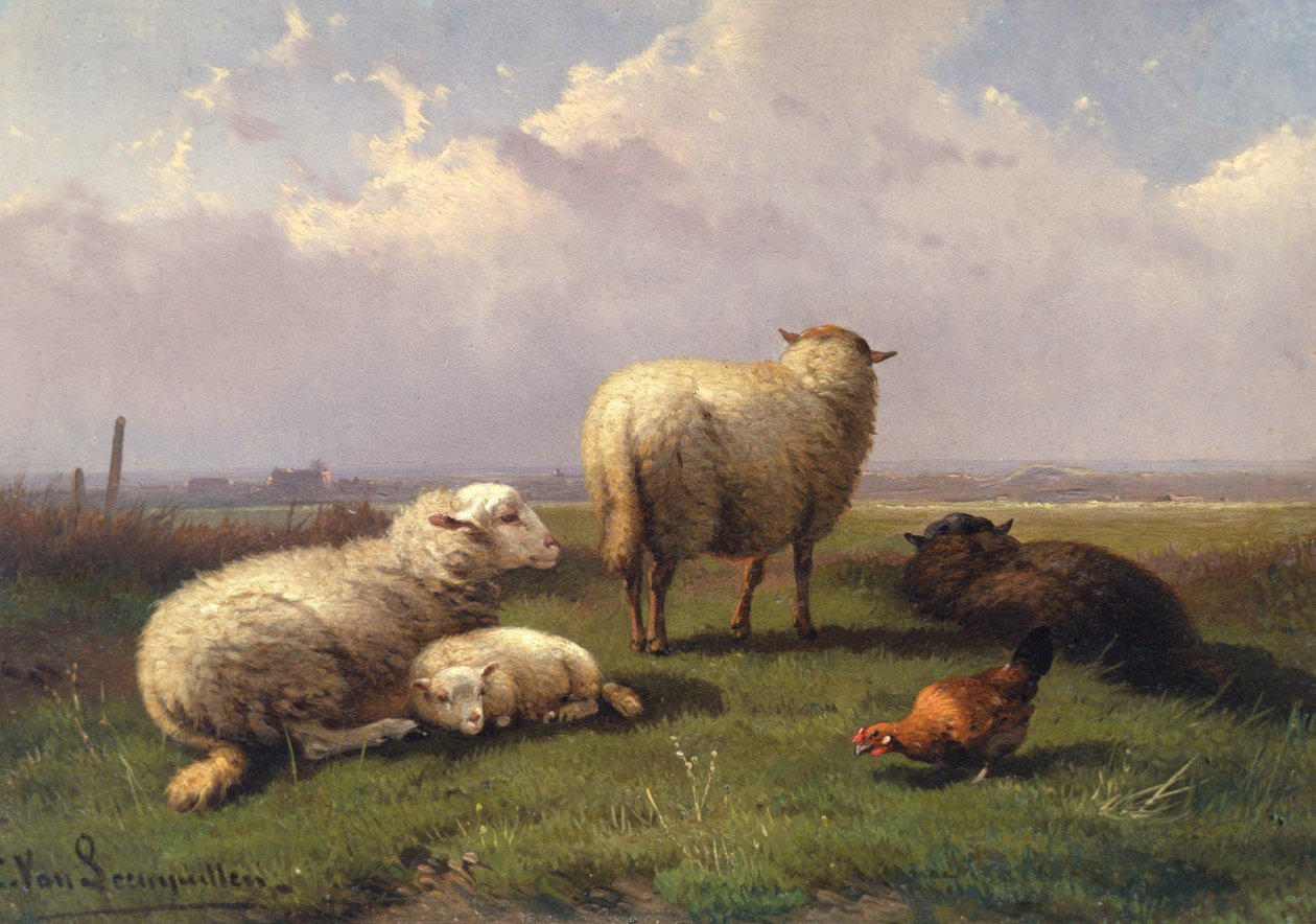 Szunyókáló juhok a legelőn, 19. század alkotó: Cornelis van Leemputten