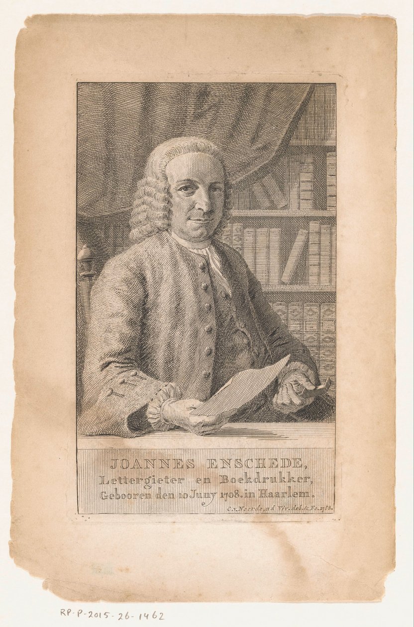 Johannes Enschedé portréja Joannes Enschede, típusalapító és könyvnyomtató (cím az objektumon) alkotó: Cornelis van Noorde