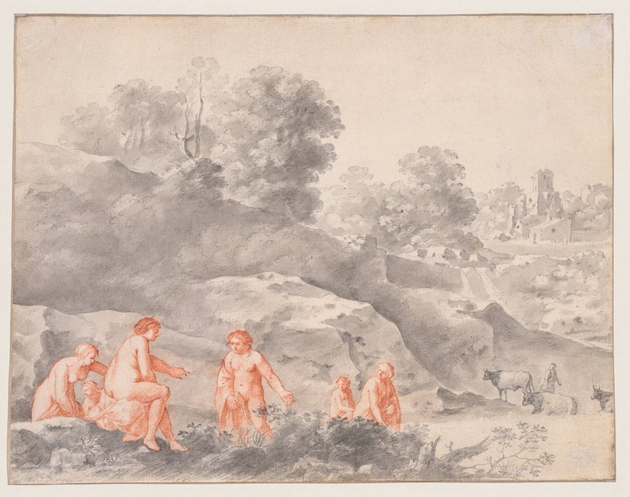Aktok a tájban (esetleg Diana és Callisto) alkotó: Cornelis van Poelenburch