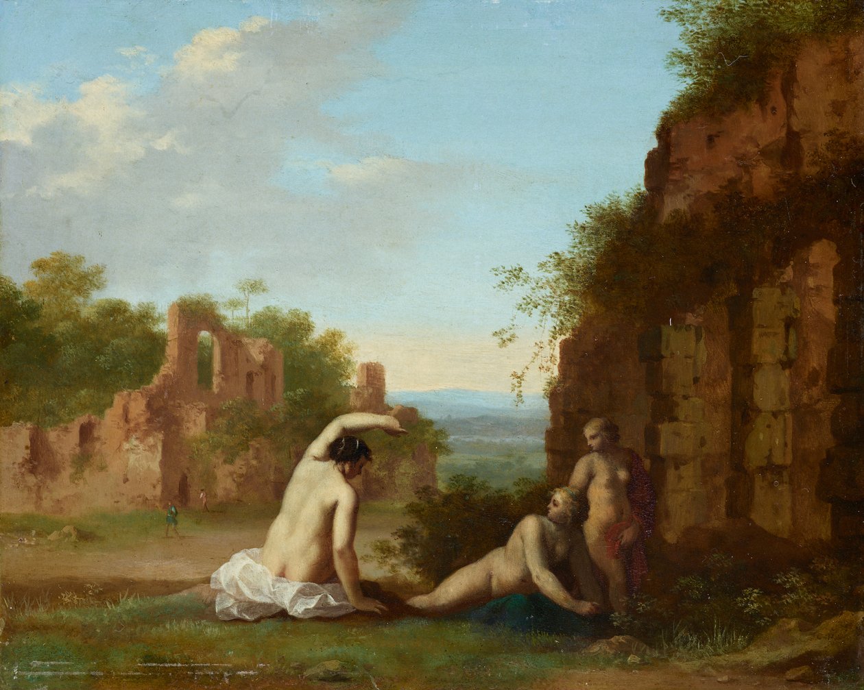 Római táj nimfákkal alkotó: Cornelis van Poelenburch