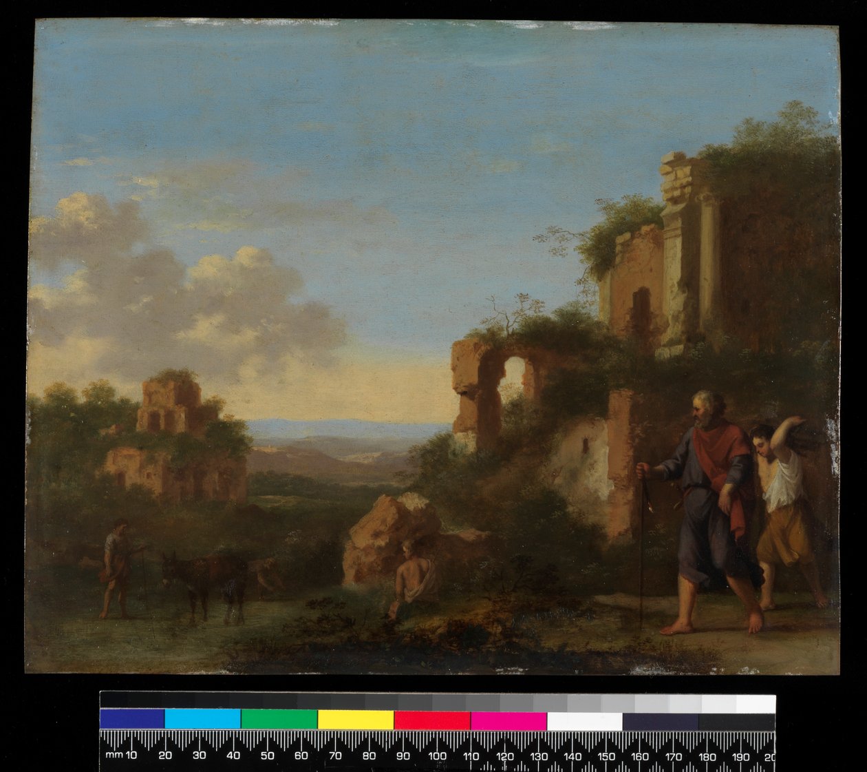 Táj, Ábrahámmal és Izsákkal, 1667 előtt (olaj, réz) alkotó: Cornelis van Poelenburgh