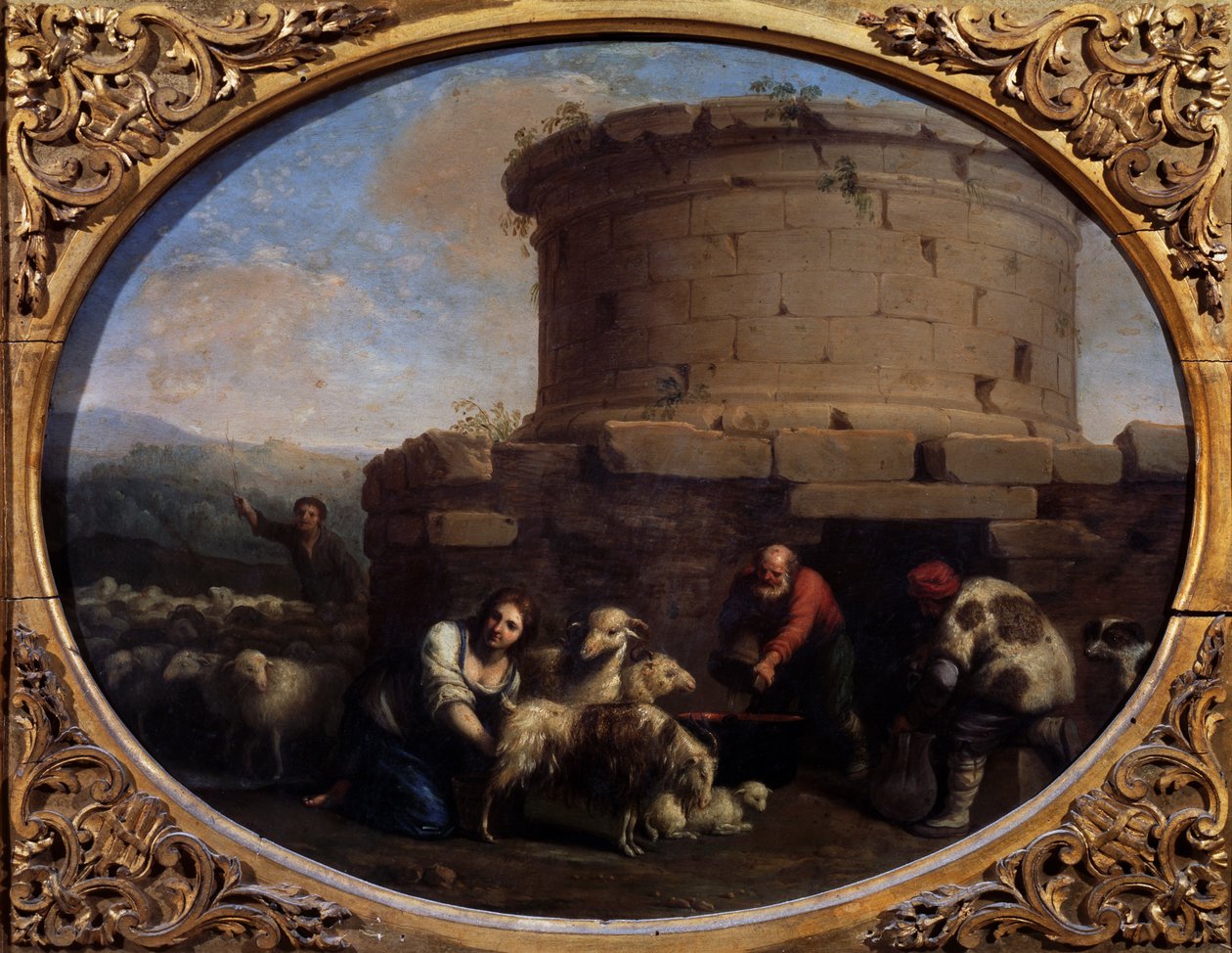 Pásztorok, csordák és gazdák egy szökőkútnál Rómában (olaj, vászon) alkotó: Cornelis van Poelenburgh