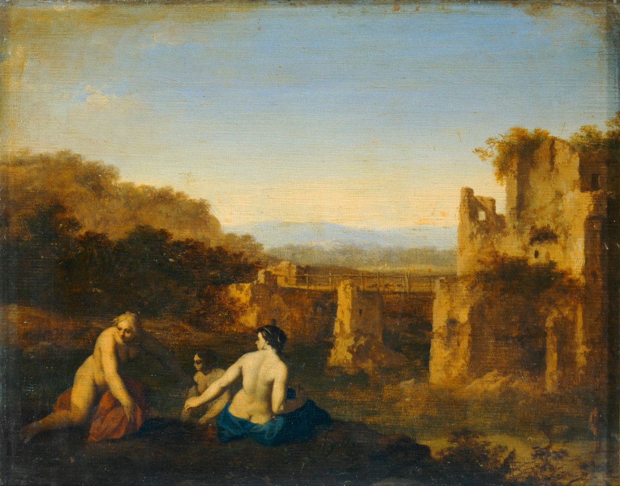 Fürdőzők az ősi romok közelében ... alkotó: Cornelis van Poelenburgh or Poelenburch