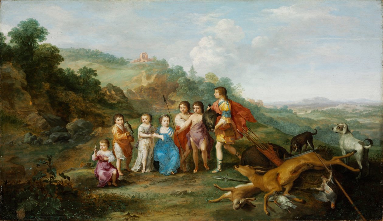 A tél hét gyermeke – Cornelis van Poelenburgh festménye (1594 vagy 1595-1667), olaj, fa (37,9x65,3 cm) alkotó: Cornelis van Poelenburgh or Poelenburch