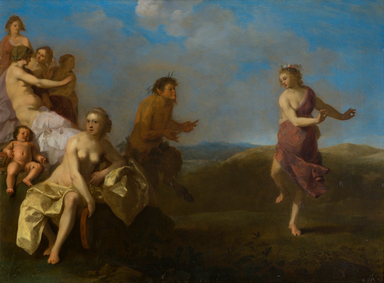Nimfák és szatír, 1621 körül (olaj, réz) alkotó: Cornelis van Poelenburgh or Poelenburch
