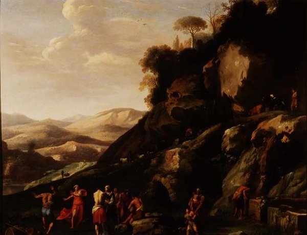 Parasztok táncolnak egy tájban alkotó: Cornelis van Poelenburgh or Poelenburch