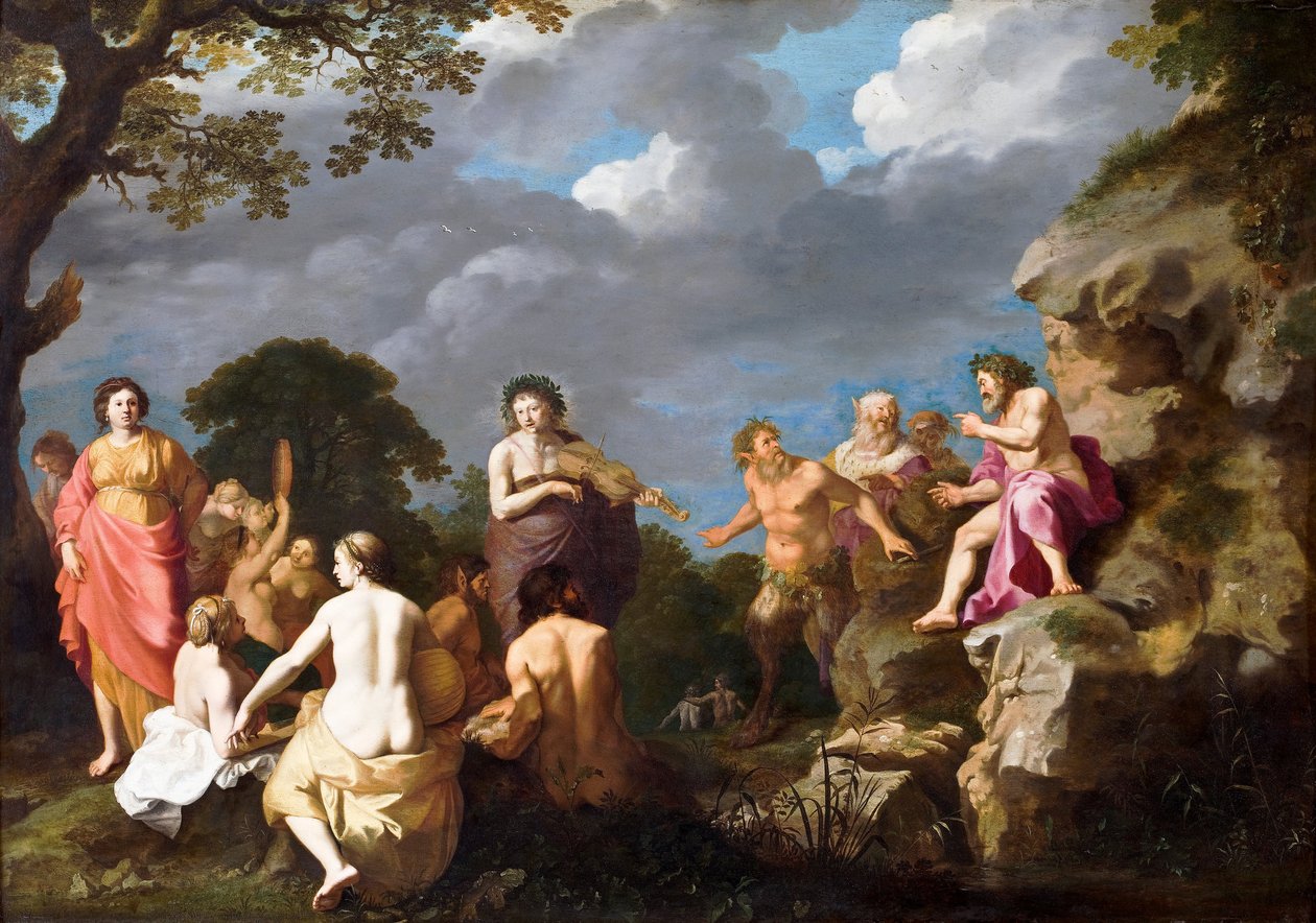 Zenei verseny Apollo és Marsyas között alkotó: Cornelis van Poelenburgh or Poelenburch