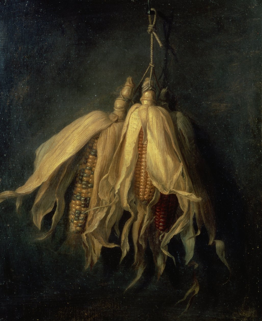 Három szögről függő kukoricacsutka (olaj, vászon) alkotó: Cornelis van Spaendonck