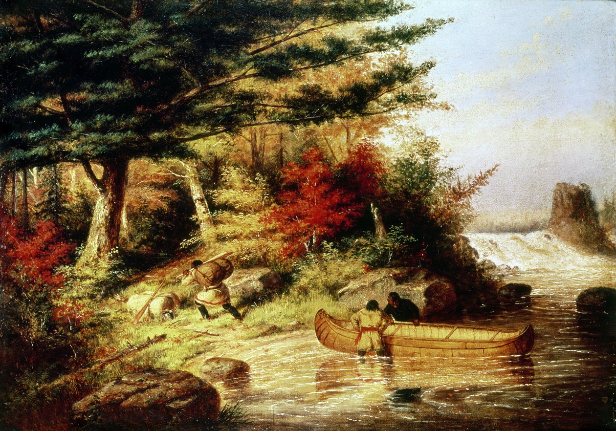 Indiánok, akik prémeket szállítanak a kanadai vadonban, 1858 alkotó: Cornelius Krieghoff