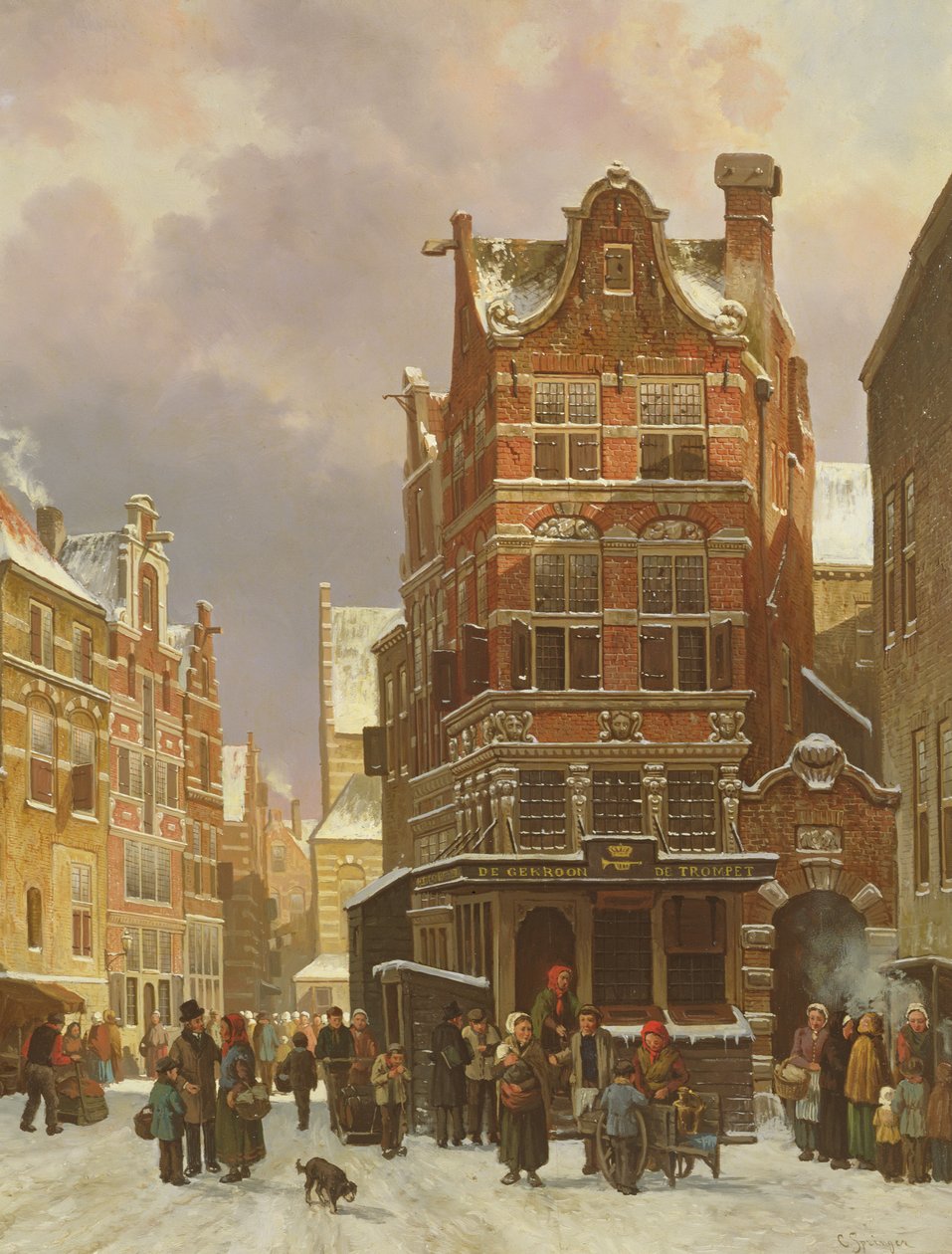 Belgium utcai jelenet, 19. század alkotó: Cornelis Springer