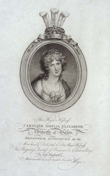 Ő Királyi Fensége, Caroline Amelia Elizabeth, walesi hercegnő (1768-1821), metszett P. Sintzenich alkotó: Cornelius (after) Hoyer