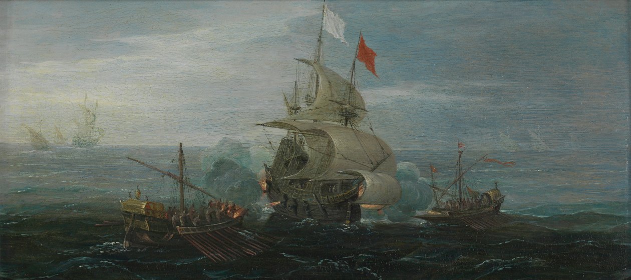 Francia hajó és barbár kalózok, 1615 körül (olaj, tölgyfa tábla) alkotó: Cornelius Bol