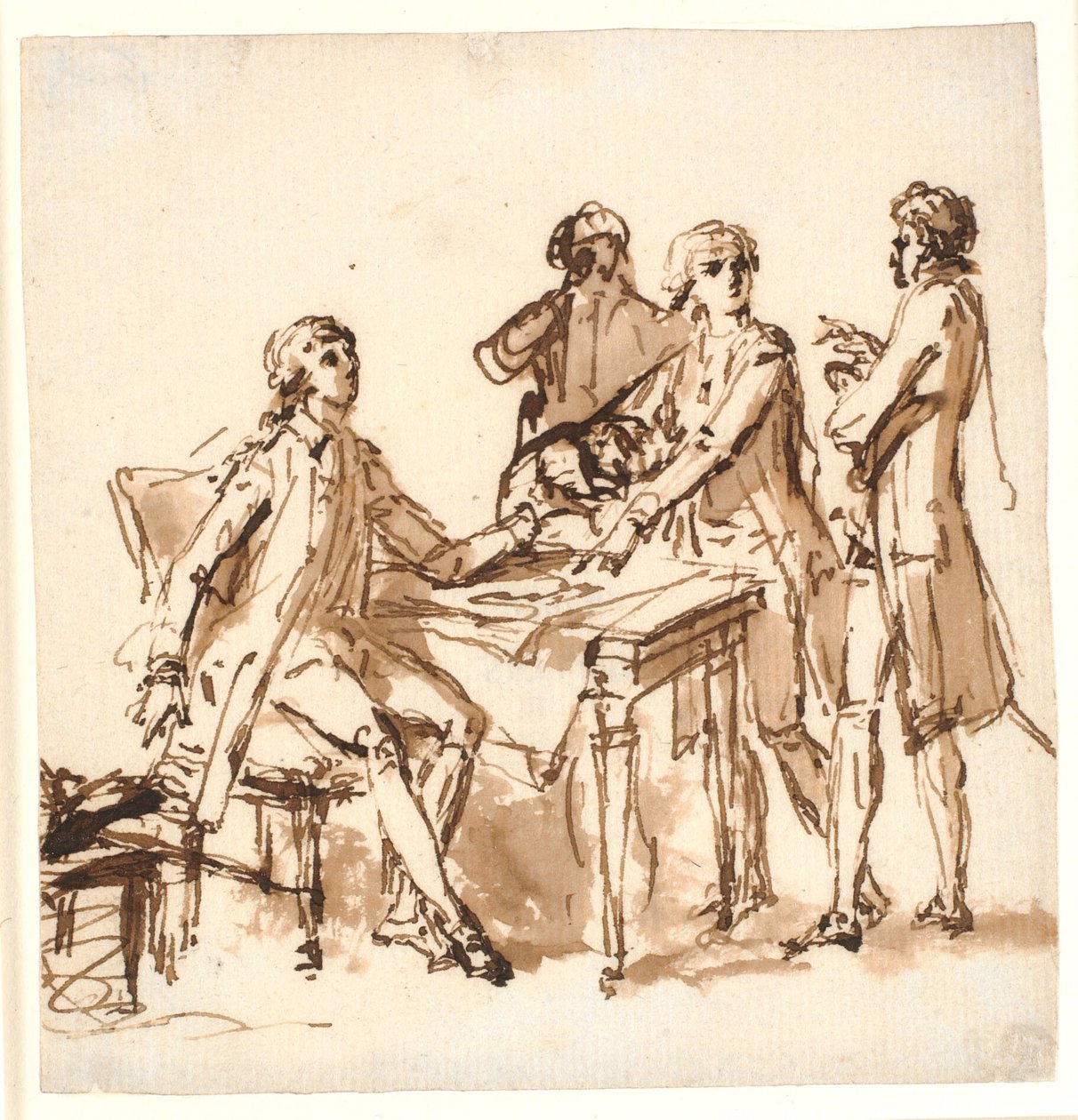 Négy férfi egy asztal körül tárgyal egy projektről. alkotó: Cornelius Høyer