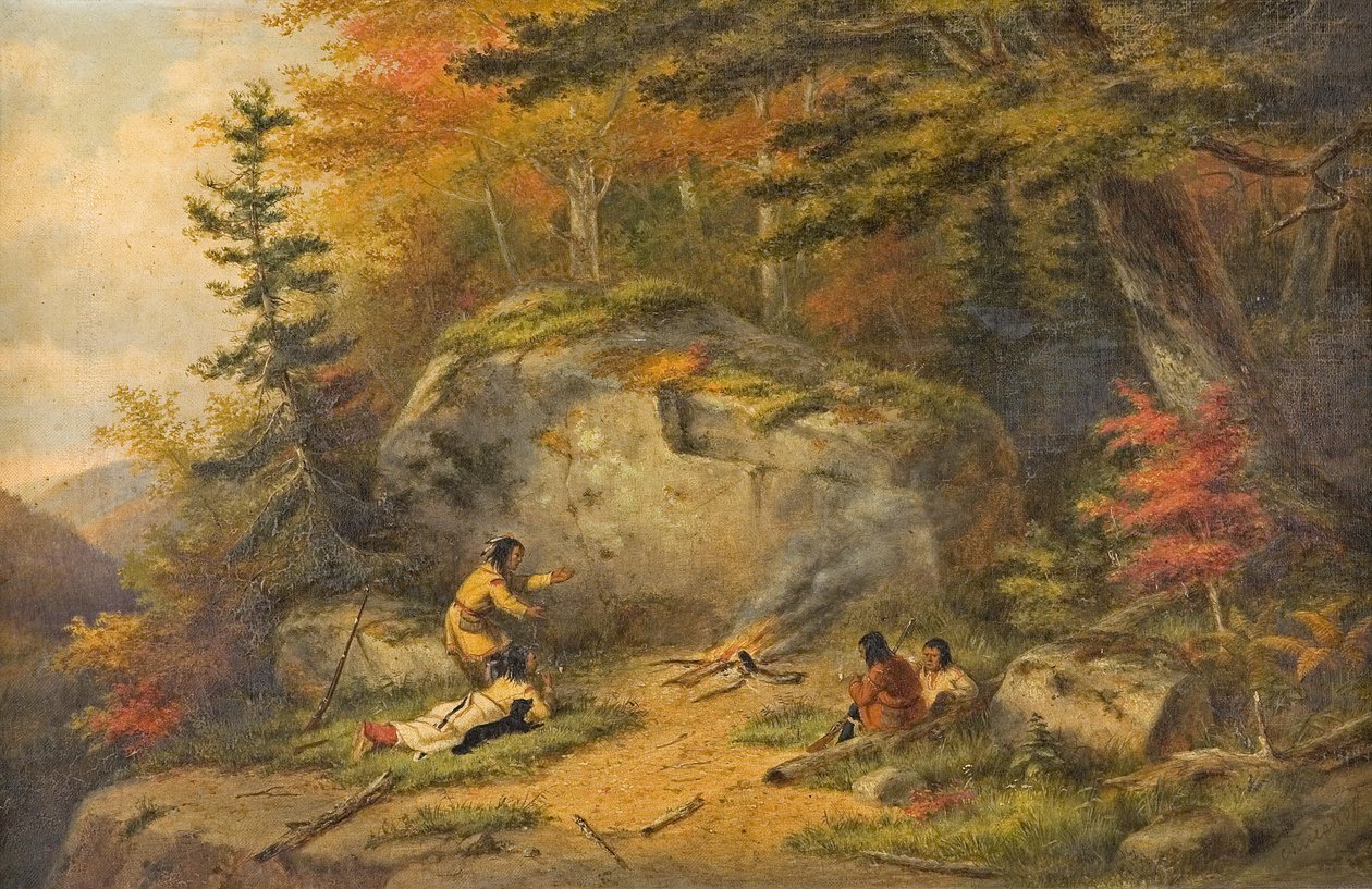 "Ősz Nyugat-Kanadában, Chippeway indiánok", Cornelius Krieghoff olajfestménye, 1865 alkotó: Cornelius Krieghoff