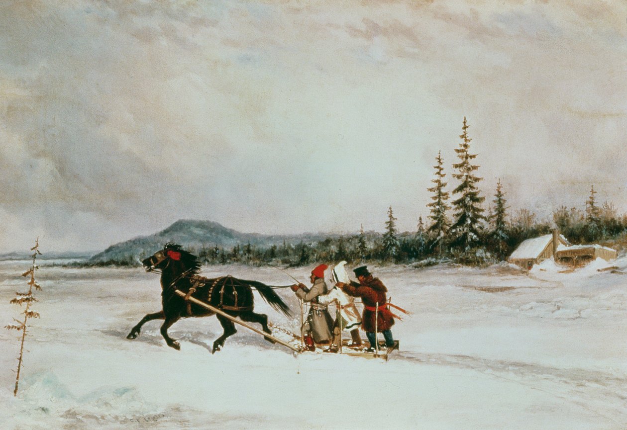 Lakói szánkózás, 1855 körül alkotó: Cornelius Krieghoff