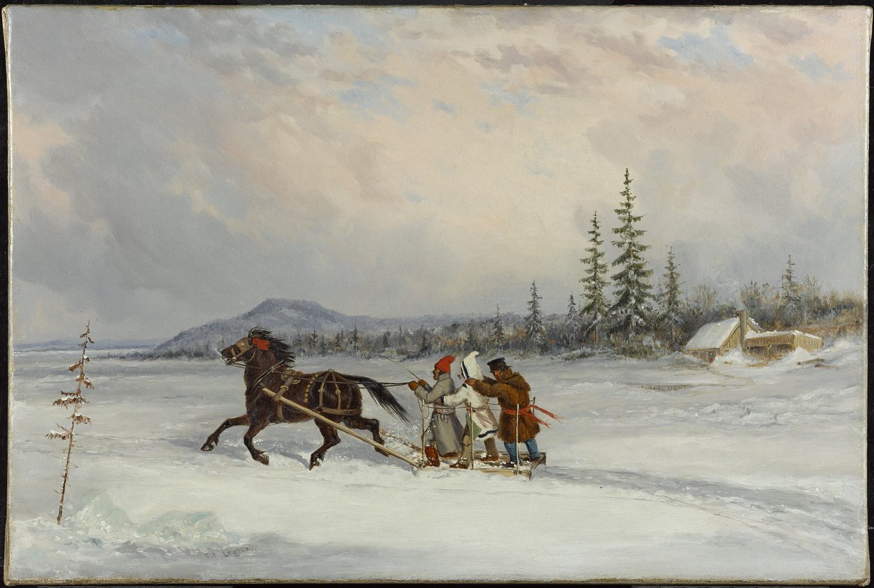Lakói szánkózás, 1855 körül alkotó: Cornelius Krieghoff