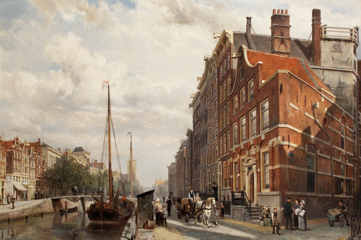 Kilátás a Makelaers Comptoirról a Nieuwezijds Voorburgwalon, Amszterdam, 1883 alkotó: Cornelis Springer