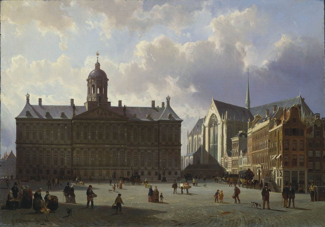 Dam tér a királyi palotával, Amszterdam, 1855 alkotó: Cornelis Springer