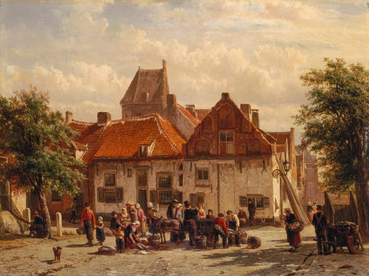 Kilátás a halpiacra, Harderwijck alkotó: Cornelius Springer