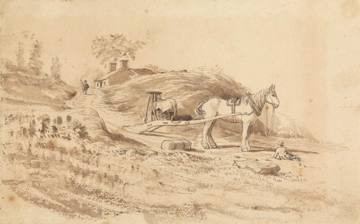 Egy ló húzza a húzást alkotó: Cornelius Varley