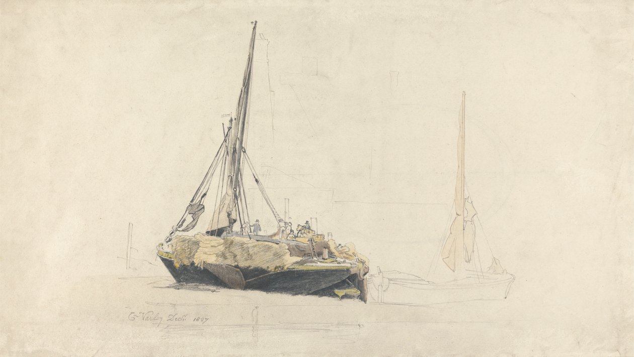 Egy vitorlás bárka szénával megrakva, 1827. december alkotó: Cornelius Varley