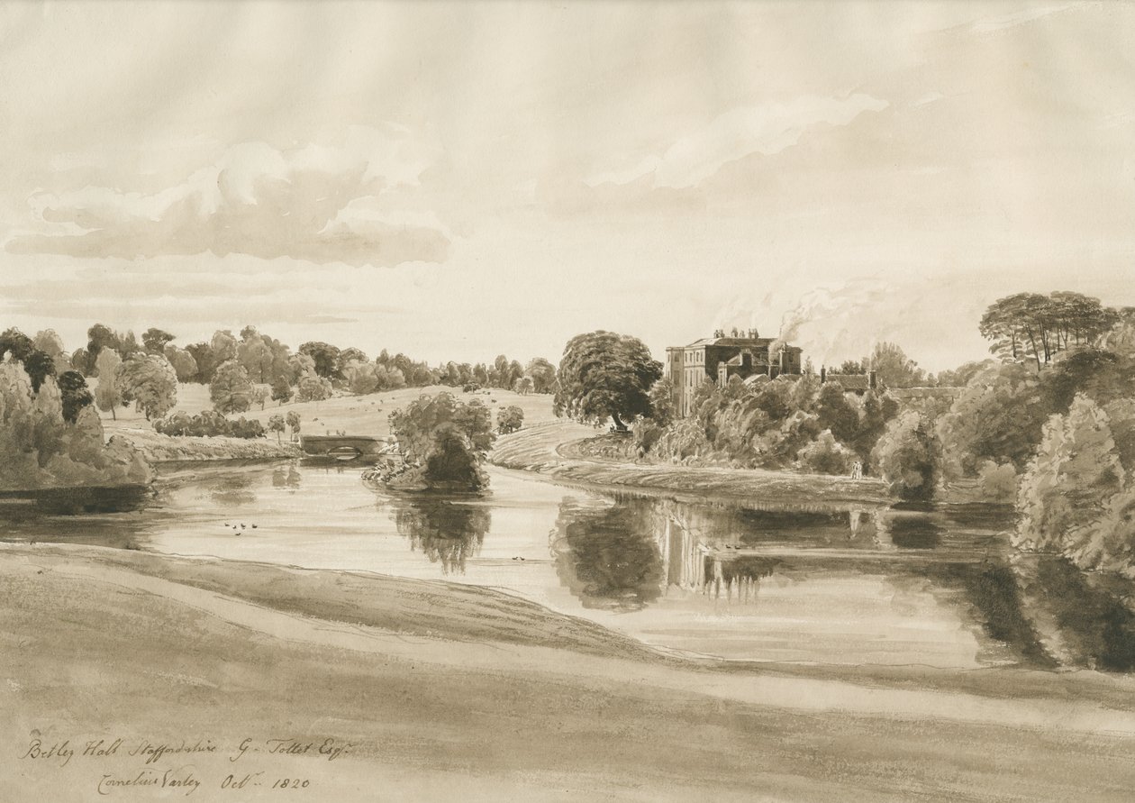 Betley Hall: szépia mosás rajza, 1820. okt alkotó: Cornelius Varley