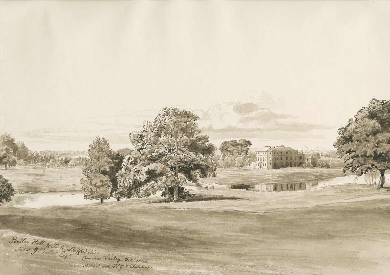 Betley Hall: szépia mosás rajza, 1820. okt alkotó: Cornelius Varley