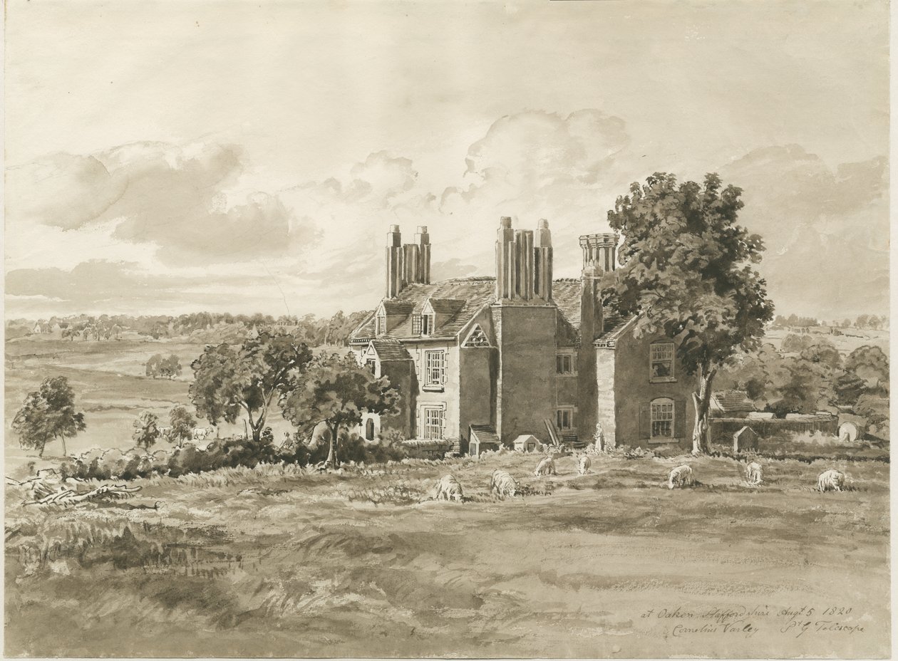 Oaken - Farm House: szépia mosás rajz, 1820. augusztus 5. (rajz) alkotó: Cornelius Varley