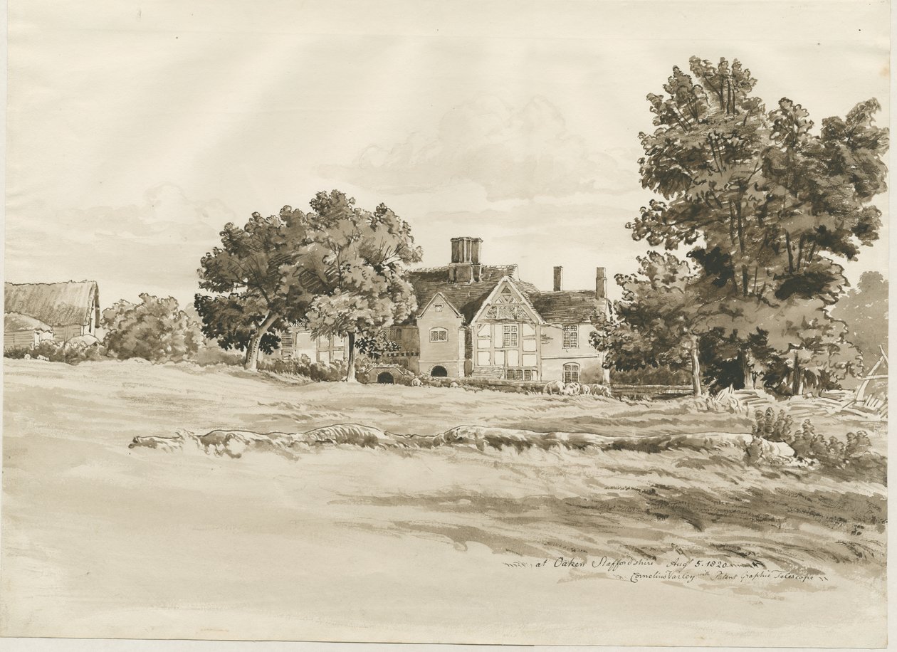 Oaken - Farm House: szépia mosás rajz, 1820. augusztus 5 alkotó: Cornelius Varley
