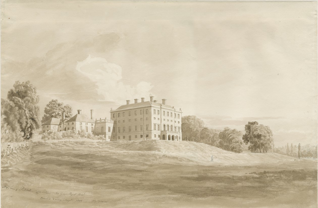 Patshull House: szépia mosás rajz, 1820. aug alkotó: Cornelius Varley