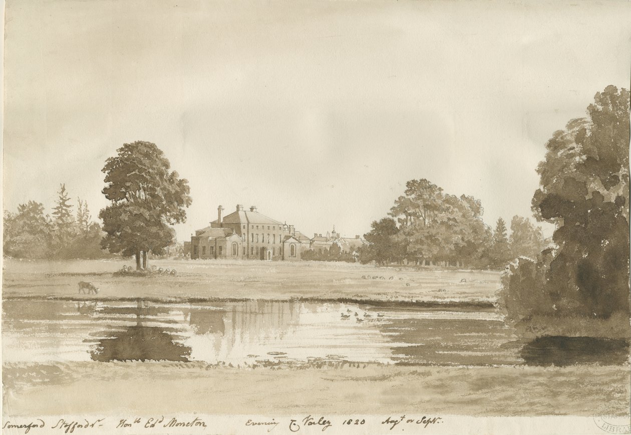 Somerford Hall: szépia rajz alkotó: Cornelius Varley