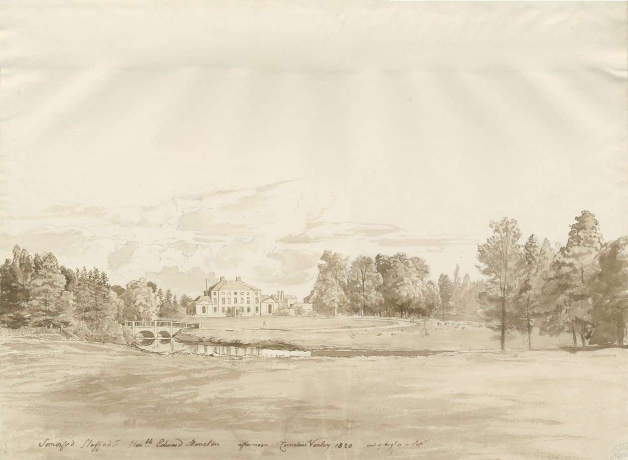 Somerford Hall: szépia rajz alkotó: Cornelius Varley