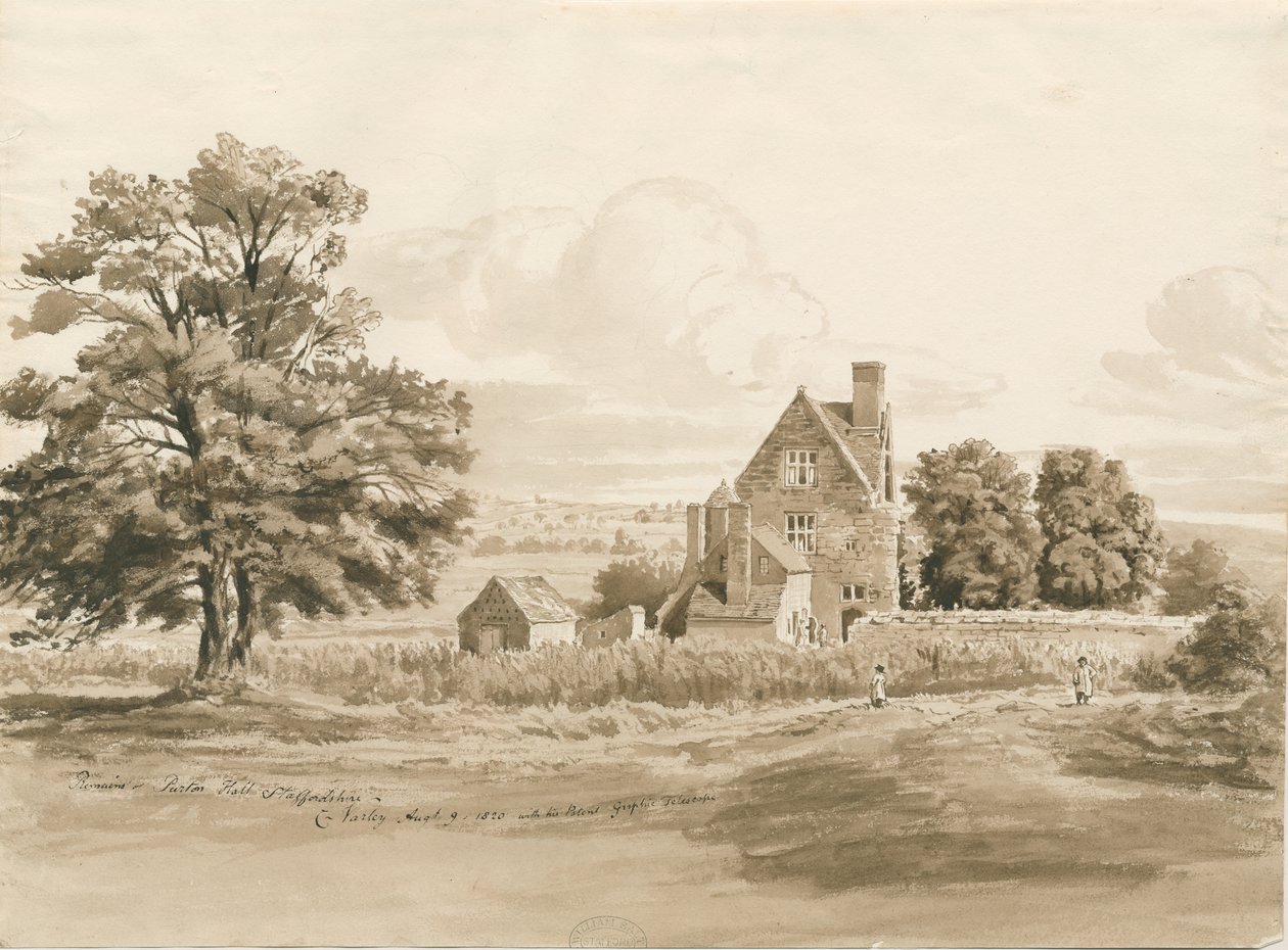 Tettenhall – Perton Hall: szépia mosás rajza, 1820. augusztus 9. (rajz) alkotó: Cornelius Varley
