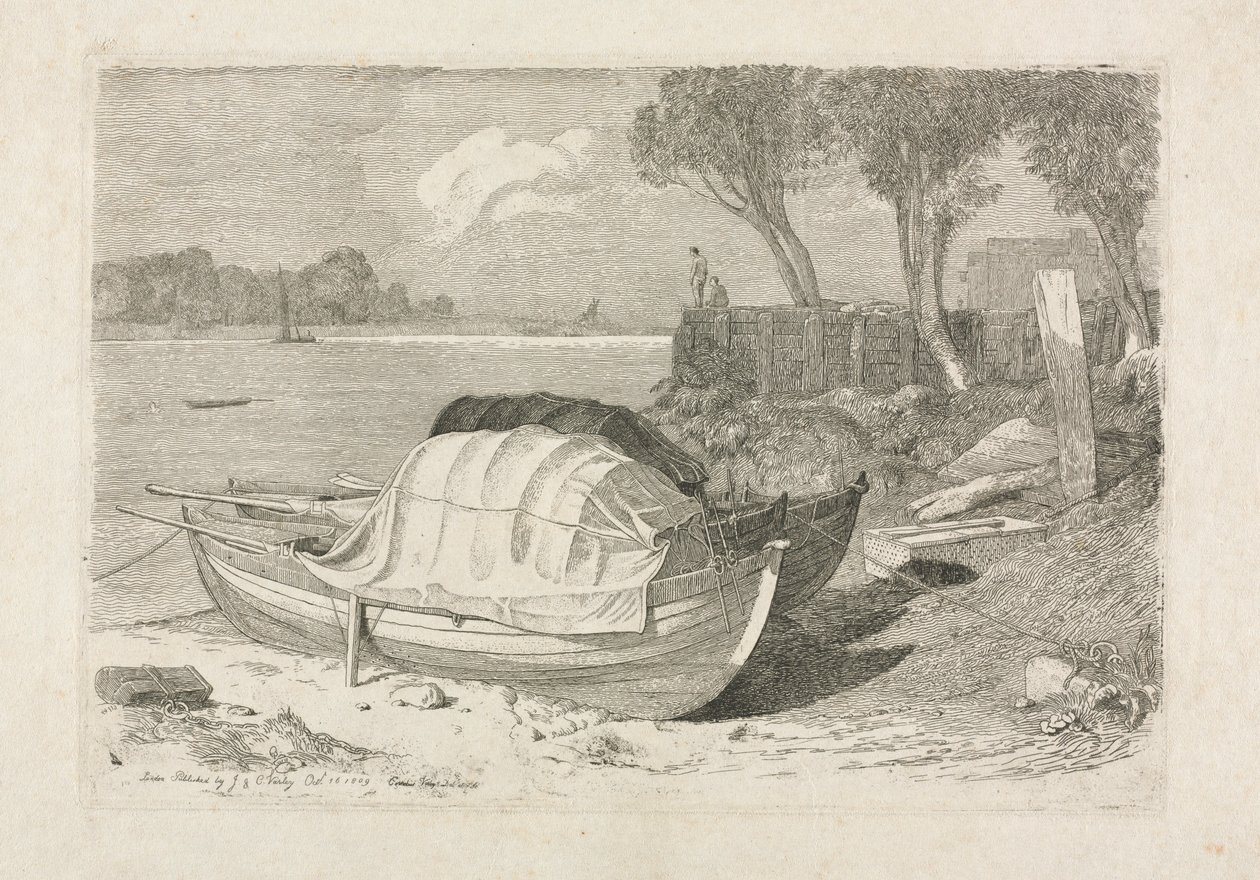 Két tengerparti halászhajó, 1809. alkotó: Cornelius Varley