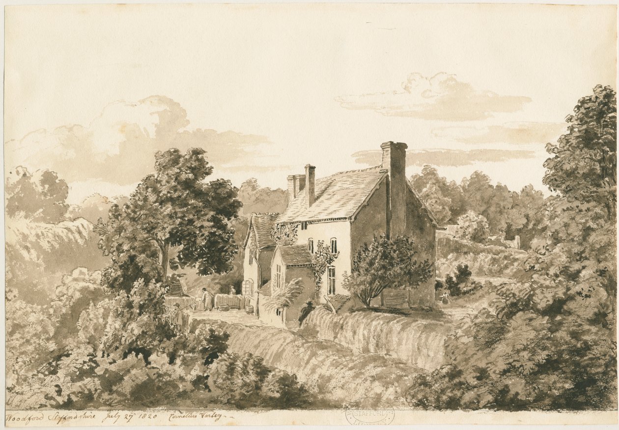 Woodford – Víkendházak: szépia rajz, 1820. július 27 alkotó: Cornelius Varley