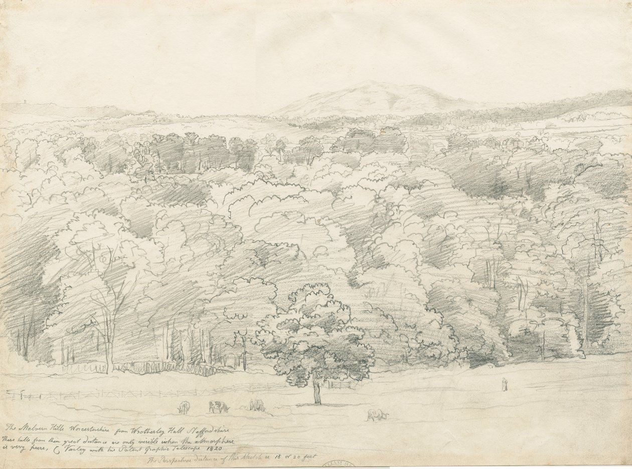 Wrottesley Hall – Kilátás a Malvern Hillsre: ceruzarajz, 1820 alkotó: Cornelius Varley