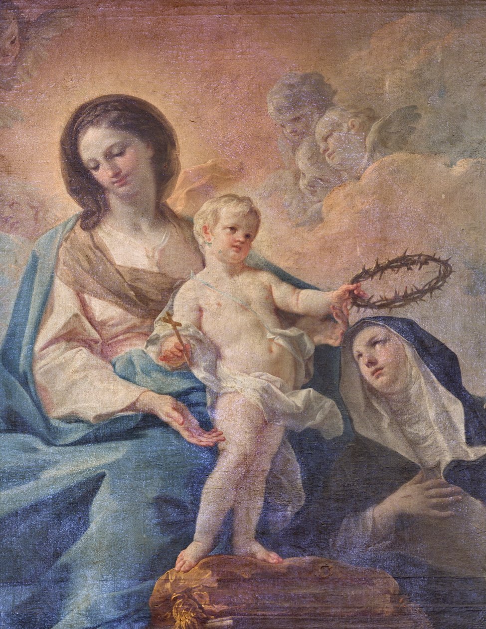 SS Salvatore templom, belső tér, Rózsafüzér oltár, Rózsafüzér Miasszonyunk, Corrado Giaquinto (1703-1766) vászna, részlet, Poggiardo, Lecce, Puglia (fotó) alkotó: Corrado Giaquinto