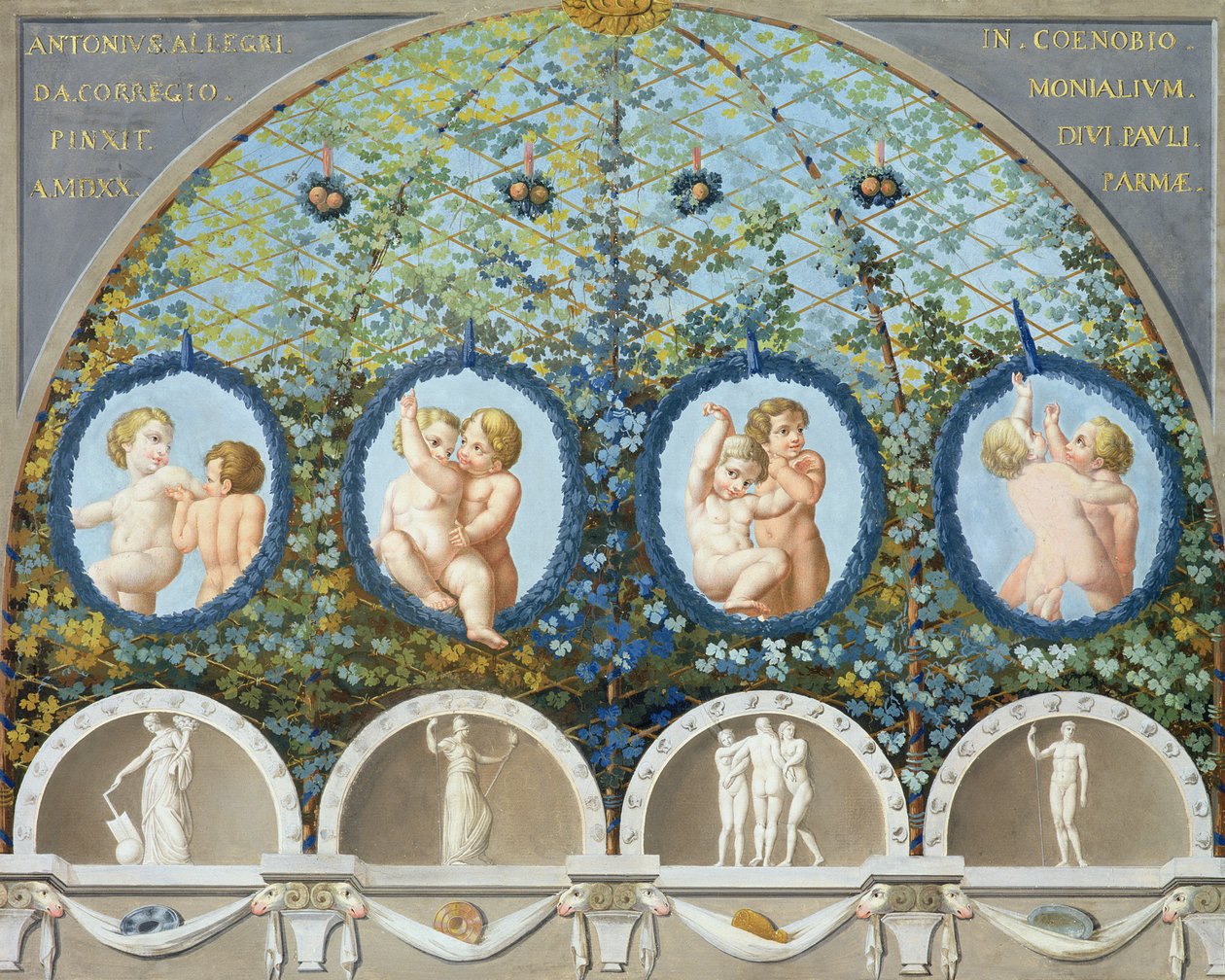 Terv egy mennyezeti freskóhoz, 1780 körül jelent meg (gouache, tinta és wc satírozott alapon) (lásd még 192025-027) alkotó: Antonio da Correggio