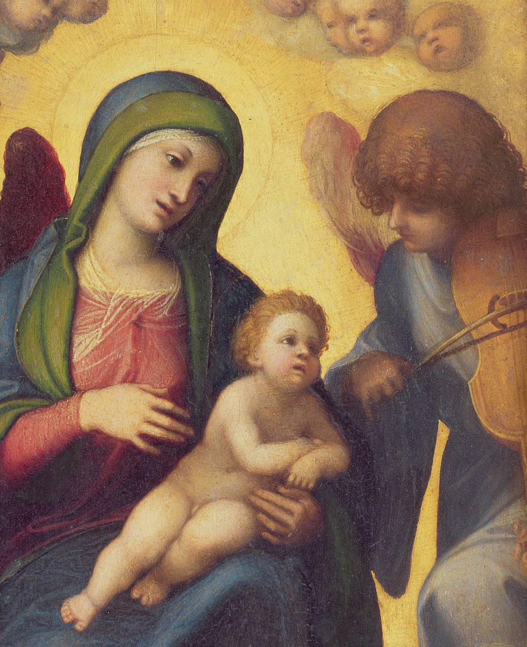 Madonna és gyermek angyalokkal c.1510-15 olaj az 50256-os panel részletén alkotó: Antonio da Correggio