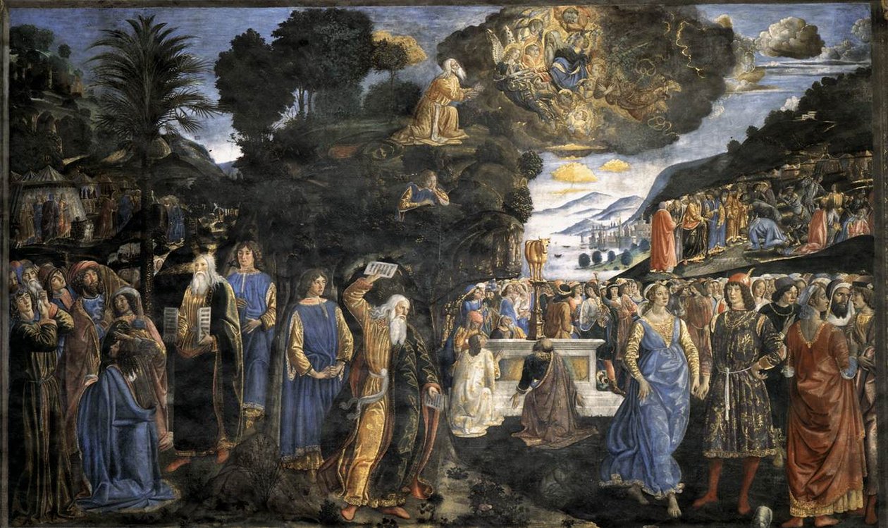 Törvénytáblák az Aranyborjúval alkotó: Cosimo Rosselli